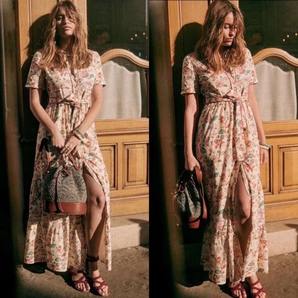 Sezane DORINE DRESS Multicolored Pastel Floral Size 38 US 6 EUC